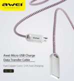CABLE Awei CL – 30 5V 2.4A Micro USB Charge Data Transfer Cord 1M – Image 3