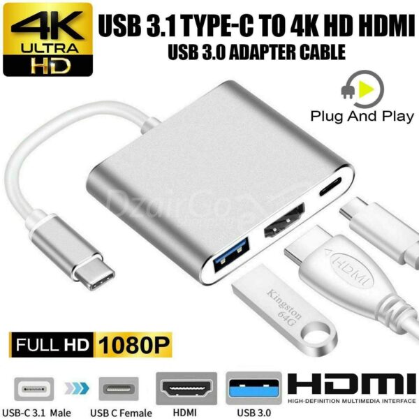 محول USB C إلى HDMI متعدد المنافذ وكابل USB C إلى USB C 3.0 الجنرال 2 20 جيجابت/ثانية ماك بوك
