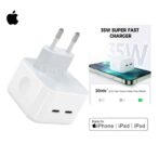 شاحن Apple New Trend 35W ثنائي المنافذ USB-C محول طاقة مدمج سريع الشحن FR لهاتف iPhone 13/14
