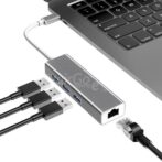 ⁦محول USB من النوع C 3.1 مقابل USB 3.0 3 منفذ مع RJ45 100 ميغابت في الثانية 1000 بطاقة شبكة ألومنيوم جيجابت بالثانية⁩ - الصورة ⁦2⁩