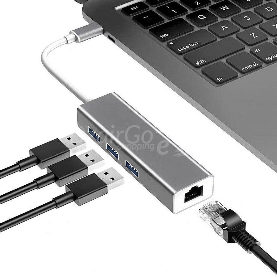 73ddcb08a67efb2dc34e02751ddddb02.jpg Adaptateur Type-C USB 3.1 vers USB 3.0 3 port avec RJ45 100 Mbps 1000 Mbps Gigabit carte réseau aluminium – Image 2