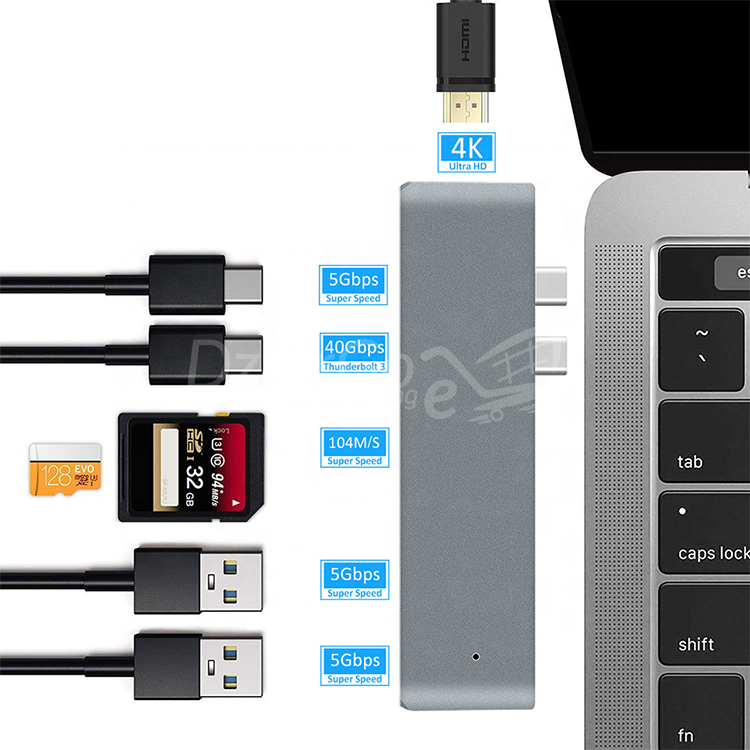 H370de8f4fc184744836b7bf150ae9801M.png_960x960.png Adaptateur Concentrateur USB double type C 7 en 1, plug 7 en 1 double concentrateur USB-C avec lecteur de carte sd/tf hd 4k adaptent le concentrateur type-c Thunderbolt HDMI 4K MacBook – Image 2
