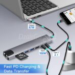 Adaptateur Hub 8en1 USB-C Type-C إلى HDMI/RJ45/2*Type-C/SD/Micro SD/2*USB 3.0 ماك بوك - الصورة 4