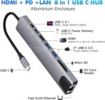 Adaptateur Hub 8en1 USB-C Type-C إلى HDMI/RJ45/2*Type-C/SD/Micro SD/2*USB 3.0 ماك بوك - الصورة 3