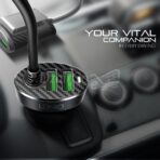 Chargeur auto LDNIO C502 4 ports de chargeur de voiture USB rapide avec câble d'extension Siège avant et arrière pour siège arrière Port allume-cigare - Pour iPhone et Samsung - iPad - Tablette - Galaxy Tab - Chargeur rapide – Image 5