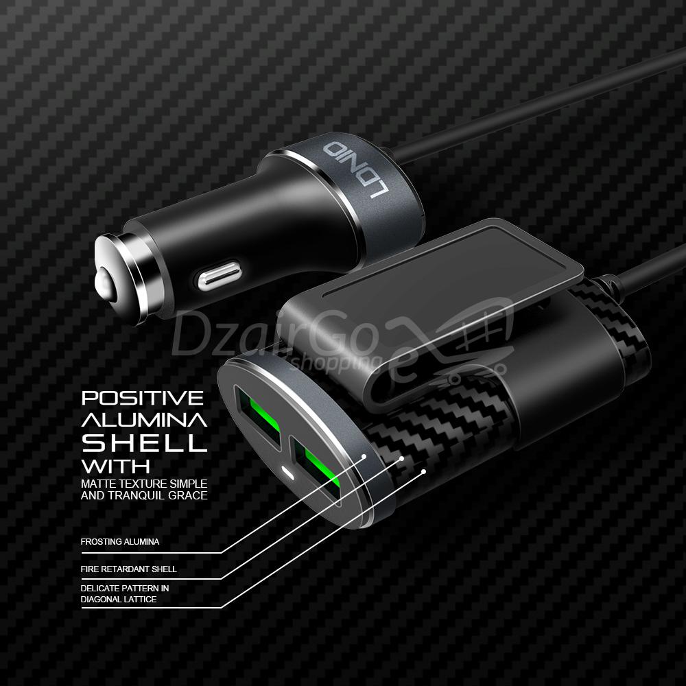 LDNIO-C502-4-Port-USB-partage-5-1A-chargeur-de-voiture-de-t-l-phone-lectrique.jpg Chargeur auto LDNIO C502 4 ports de chargeur de voiture USB rapide avec câble d'extension Siège avant et arrière pour siège arrière Port allume-cigare - Pour iPhone et Samsung - iPad - Tablette - Galaxy Tab - Chargeur rapide – Image 3