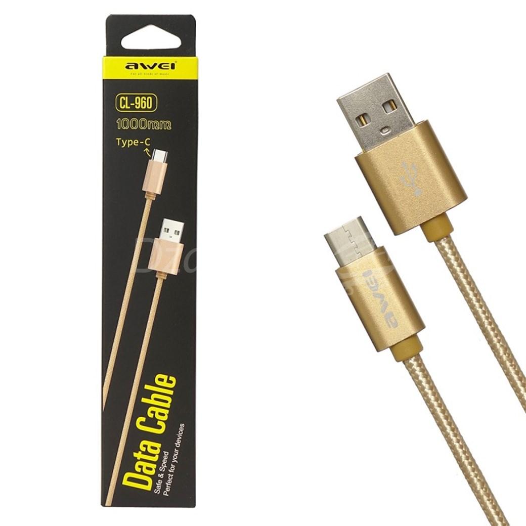 awei-cl960-data-kablo-01-b61.jpg Cable Awei CL - 960 1M USB 3.0 Fil de câble tressé en nylon de type C de haute qualité – Image 1