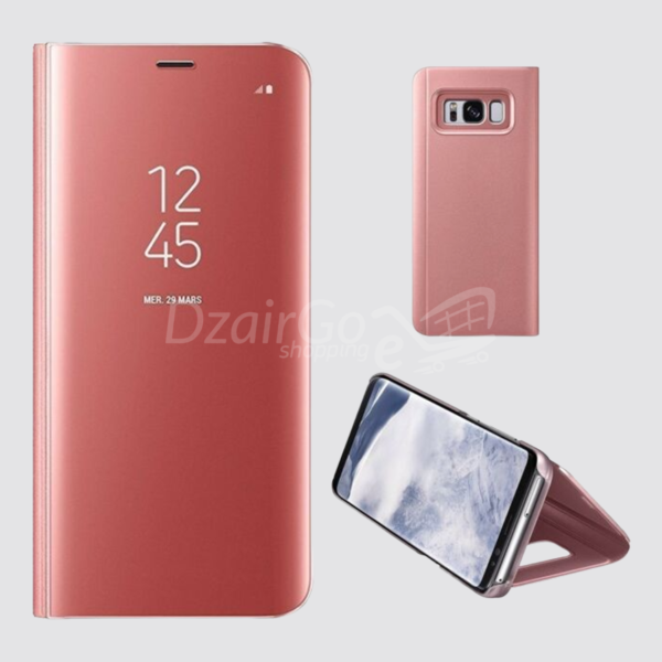 جراب pochette Mirror S9 ROSE GOLD لهاتف Samsung Galaxy S9 الأصلي، جراب قلاب نحيف وشفاف