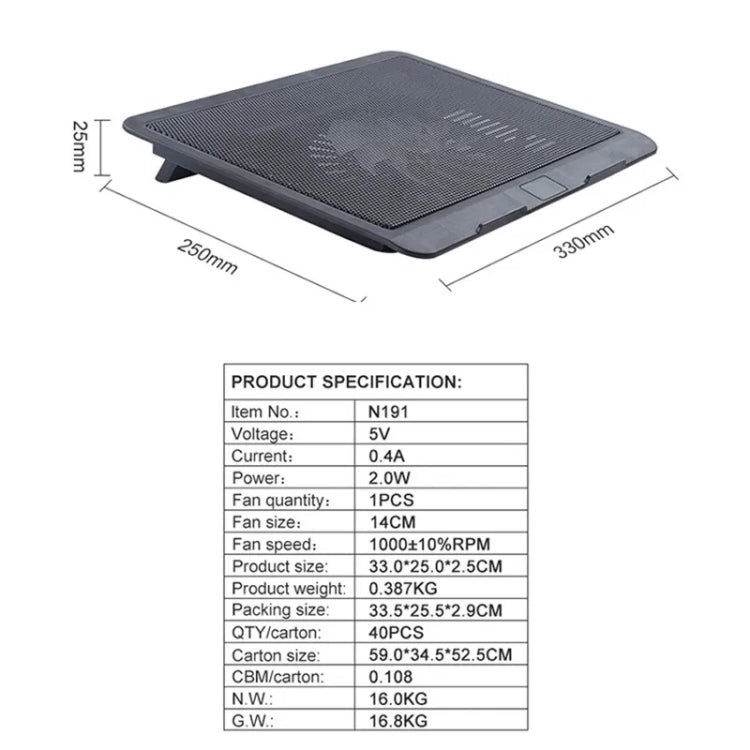 img_2076-2 Support de refroidissement pour ordinateur portable N191 avec ventilateur portable, fin et silencieux alimenté par USB et support intégré – Image 2