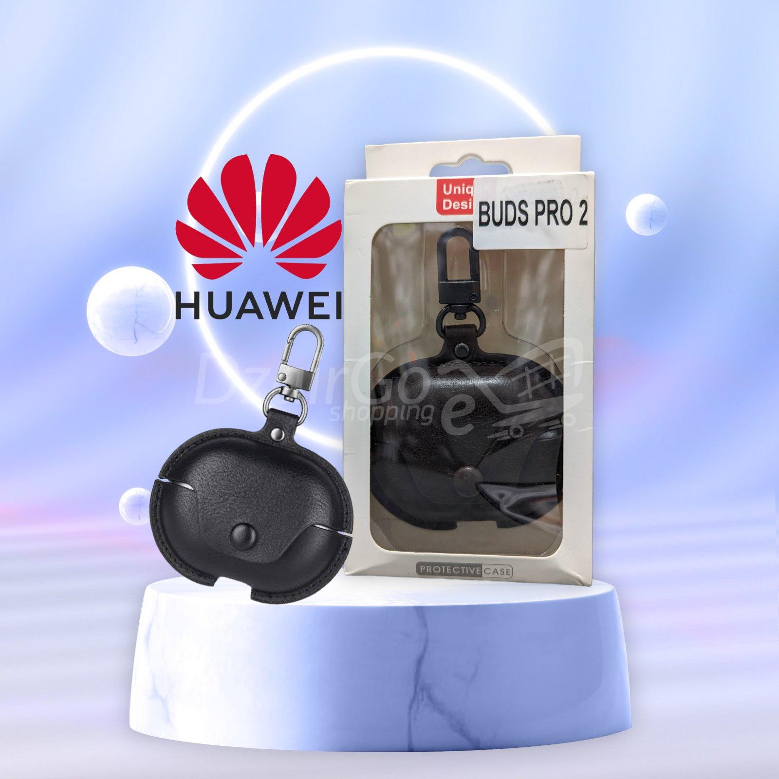 1000002299-1.jpg Étui Pour Huawei FreeBuds Pro 2 Business Étui de protection en cuir pour écouteurs avec crochet (noir) – Image 1