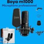 BOYA M1000 Microphone audio Microphone à condensateur de studio à grande membrane 24V 48V Alimentation fantôme et boîtier robuste pour l'enregistrement vocal Singer Podcasting Broadcasting Video