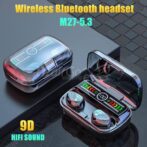 Écouteurs Bluetooth 5.3 sans fil+ POWERBANK étanche
سماعات M27 بلوتوث مع ميكروفون لاسلكية تعمل باللمس مقاومة للماء +باور بنك – Image 2