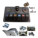Panneau de commutation de voiture et bateau, voltmètre numérique étanche, port PD type c + USB 3.0 super fast pour touristes, sortie 12V / 24v , bascule LED BLOMarine, 6 gangs – Image 3