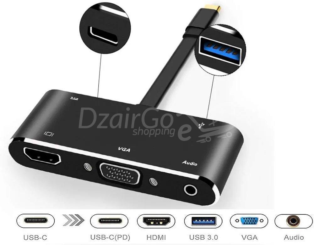 10000Adaptajpgr Hub 5-en-1 Type-C مقابل 4K HDMI/VGA/Audio/USB 3.1/PD فائق السرعة لجهاز MacBook iPad الذكي adaptateur Hub 5-en-1 Type-C vers 4K HDMI/VGA/Audio/USB 3.1/PD super fast MacBook iPad smartphone - الصورة 4