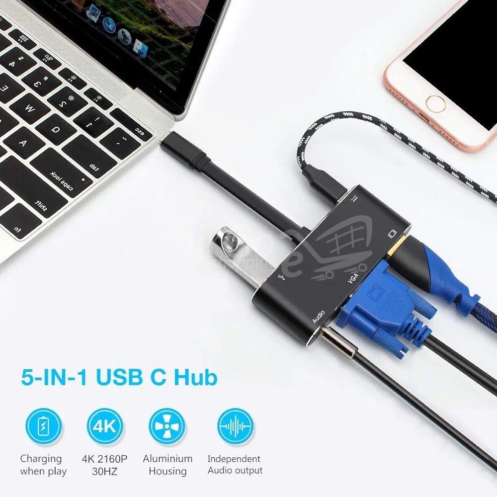 10000Adaptajpgr Hub 5-en-1 Type-C مقابل 4K HDMI/VGA/Audio/USB 3.1/PD فائق السرعة لجهاز MacBook iPad الذكي adaptateur Hub 5-en-1 Type-C vers 4K HDMI/VGA/Audio/USB 3.1/PD super fast MacBook iPad smartphone - الصورة 3