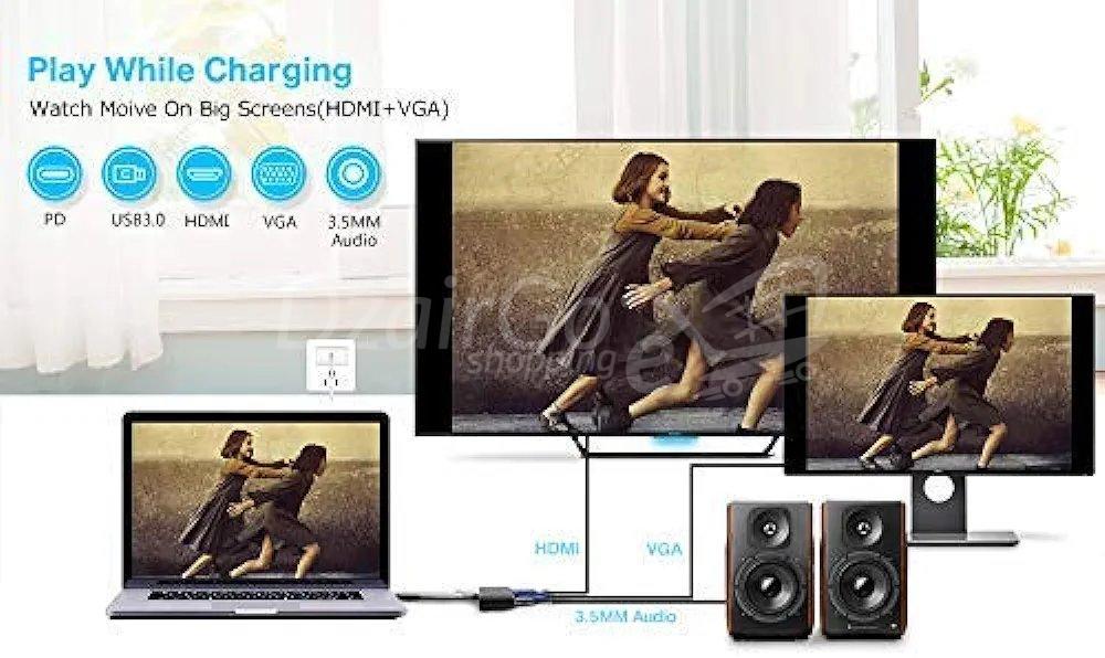 10000Adaptajpgr Hub 5-en-1 Type-C مقابل 4K HDMI/VGA/Audio/USB 3.1/PD فائق السرعة لجهاز MacBook iPad الذكي adaptateur Hub 5-en-1 Type-C vers 4K HDMI/VGA/Audio/USB 3.1/PD super fast MacBook iPad smartphone - الصورة 6