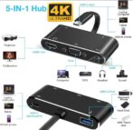 محول المحور 5EN1 من النوع إلى 4K HDMI/VGA/Auxiliary Audio 3.5/USB 3.1/PD Super Fast Macbook ipad Smartphone