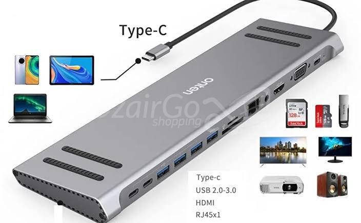 img_8468 Station d'accueil original onten adaptateur type c universelle 14en1 type c pour ordinateur portable USB C double moniteur 4K MacBook iPad - الصورة 3