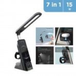chargeur wireless Lampe de bureau LED pliable et robuste avec chargeur sans fil 7 en 1 et horloge numérique. smartwatch /montre connectée