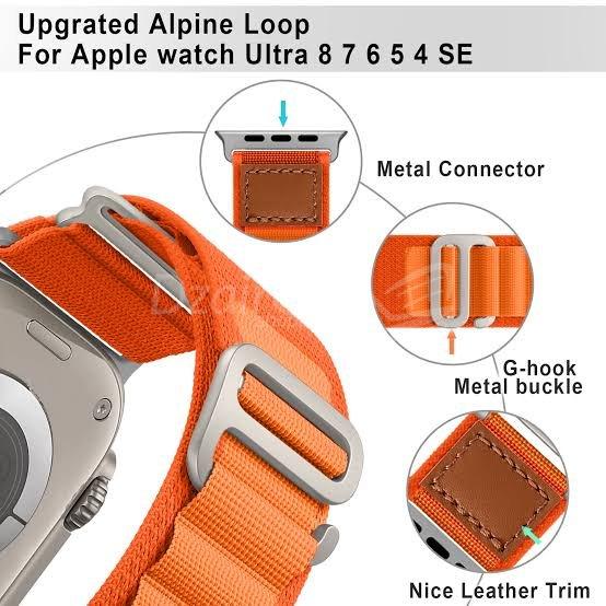 1000007432.jpg Bracelet boucle Alpine pour Apple Watch, en tissu et Nylon, confortable, pour IWatch Ultra 42MM/44MM/45MM/49MM série 7 6 5 3 Se 8 2022 orange/smartwatch /montre connectée – Image 3