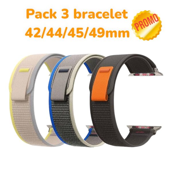 pack promo 3 bracelet tissu 3 couleur très tendance 2023 42mm / 44mm /45mm /49mm appel watch ultra. smartwatch /montre connectée