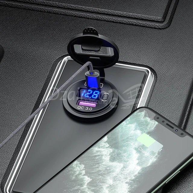 1000007913.jpg Chargeur auto intégré double USB À+type c avec interrupteur, voltmètre LED, camion, moto, bus,bateau , 36w, PD Type C, QC 3.0, 12V, 24V – Image 5