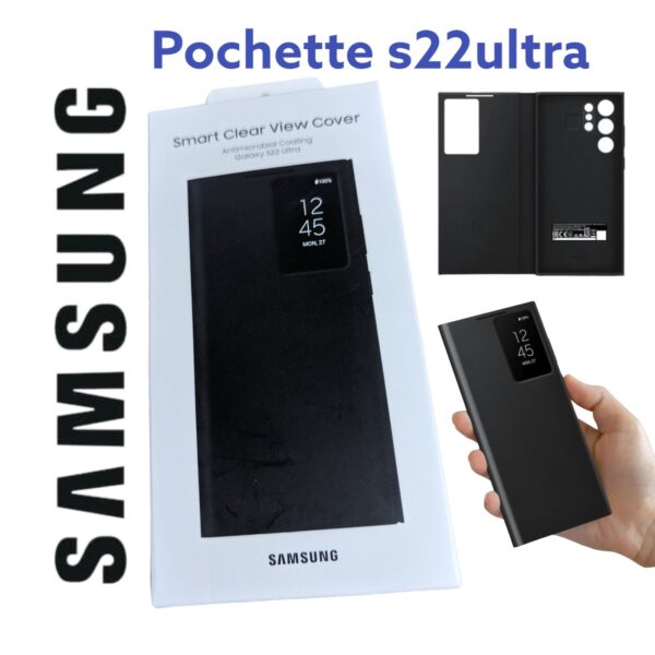 pochette étui portefeuille Samsung s22 ultra smart view original noire s22u/ S22ULTRA