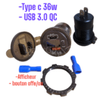 Chargeur intégré USB avec écran auto,camion, moto, 36w, PD Type C, QC 3.0, 12V, 24V – Image 8