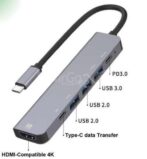 Adaptateur HDMI 4K Multiport Type C USB C HUB 6en1 pour MacBook Pro Air DELL HP XPS Steam Deck Nintendo Switch, appareil Lenovo USB C – Image 2