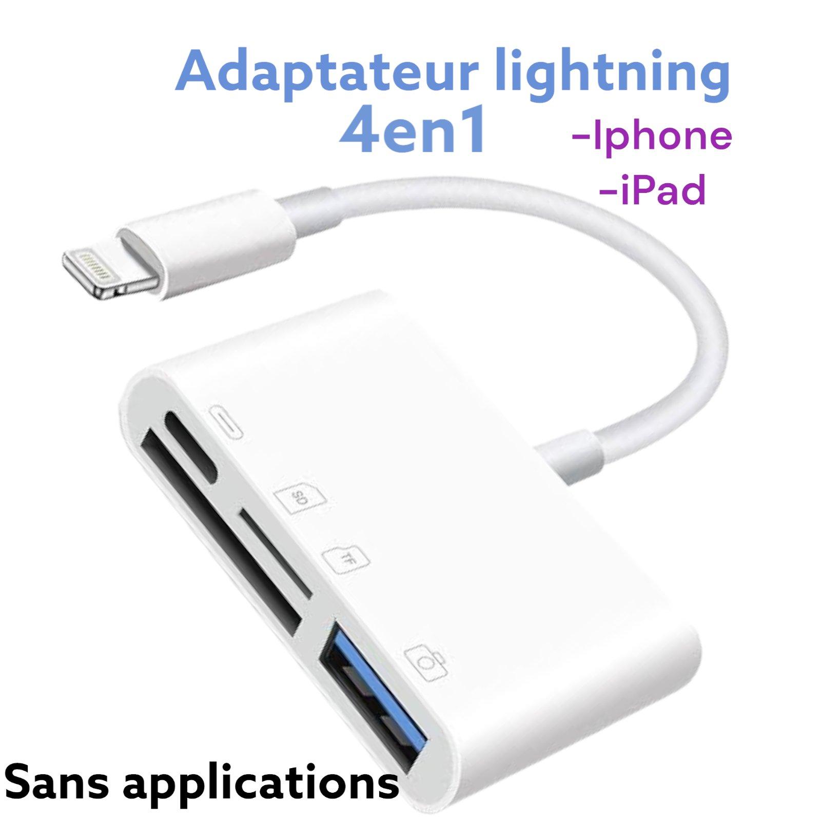 10000محوjpgLightning لأجهزة iPhone/ipad من Lightning إلى قارئ بطاقات SD وUSB Adaptateur Lightning iPhone/ipad Lecteur de carte Lightning vers SD et USB 4 en 1 - الصورة 1