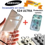 pack 2en1 s24ultra Verre trempé pour Samsung Galaxy S24 Ultra, colle complète, 9H, verre Ultra + Lentille protection caméra 5pieces