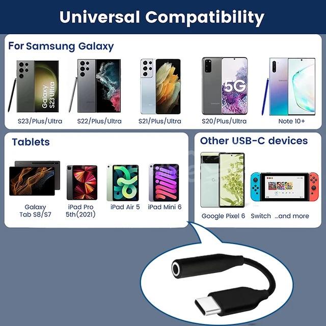 img_4063حول صوت USB من النوع C إلى 3.5 ملمنج جالاكسي S23 S22 S21 Ultra A54 A53 فليب 2 Adaptateur audio USB de type C vers 3.5mm, câble pour téléphone Samsung Galaxy S23 S22 S21 Ultra A54 A53 flip 5 ipad - الصورة 2