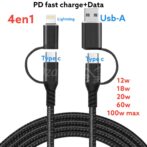كابل الشحن والمزامنة السريع 4in1 الأصلي, البرق/أندرويد/نوع ج / يو اس بي أ