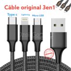 Câble de chargement multiple 3 en 1 original Smart Chip type c/lightning/micro USB fast charging