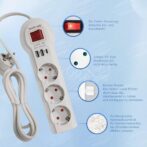 ⁦قطاع الطاقة 3 المقابس والنوع C مع 2 USB 2 م بلانك 3301U⁩ - الصورة ⁦3⁩