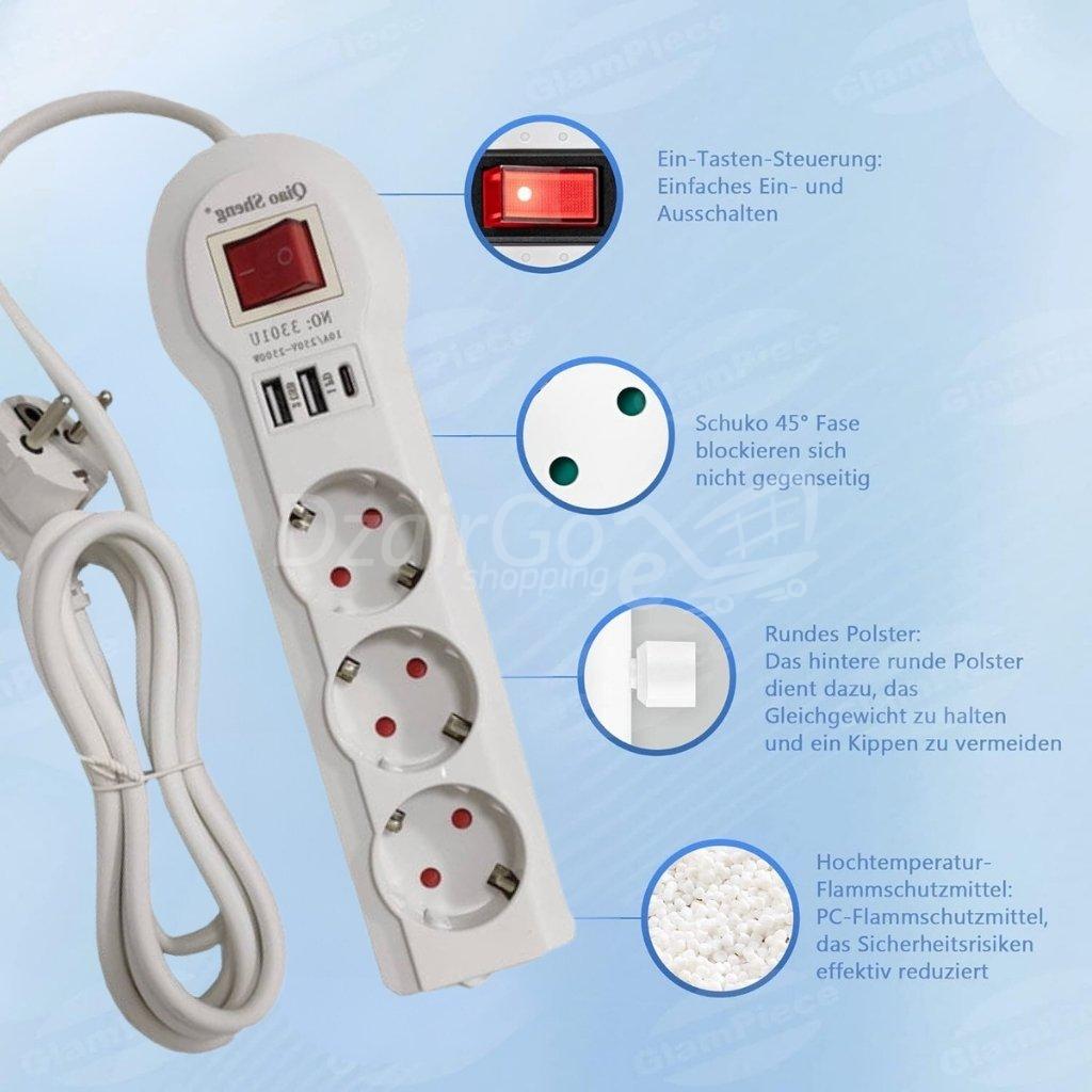 10000قطاjpgالطاقة المقابس والنوع C مع Multiprise 3 prises et Type C avec 2 USB 2 m Blanc 3301U - الصورة 3