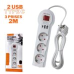 قطاع الطاقة 3 المقابس والنوع C مع 2 USB 2 م بلانك 3301U