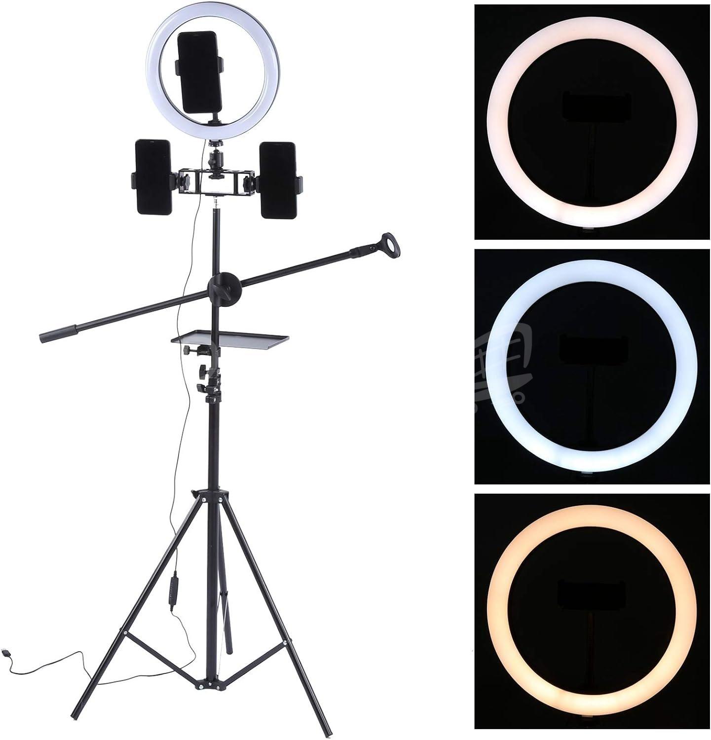1000014273.jpg Ring light pro LED avec trépied, lumens 8400 pour selfie et 2 support smartphone et table lampe de remplissage réglable en 3 couleurs – Image 1