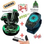 Pack promo gamer écouteurs bluetooth Lenovo xt92 original+ refroidisseur smartphone+ Gant PUBG en fibre