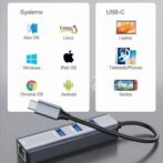محول USB من النوع C 3.1 مقابل USB 3.0 3 منفذ مع RJ45 100 ميغابت في الثانية 1000 بطاقة شبكة ألومنيوم جيجابت بالثانية - الصورة 3