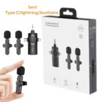 double Microphone Lavalier sans fil 3en1 type c/lightning/auxiliaire original 2.4GHz