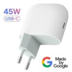 Chargeur Google Original USB-C Power Delivery 3.1 - Charge Rapide 45W - Blanc pin Europe
