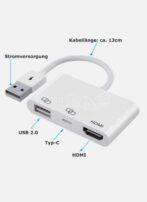 Adaptateur USB 2.0 + USB Type C vers HDMI H74C Câble de chargement de mise en miroir HDTV 1080P