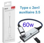 محول نوع الخوذة C وشاحن USB C إلى 3,5 مم, 2 في 1 USB C إلى Micro Auxiliary MH-339