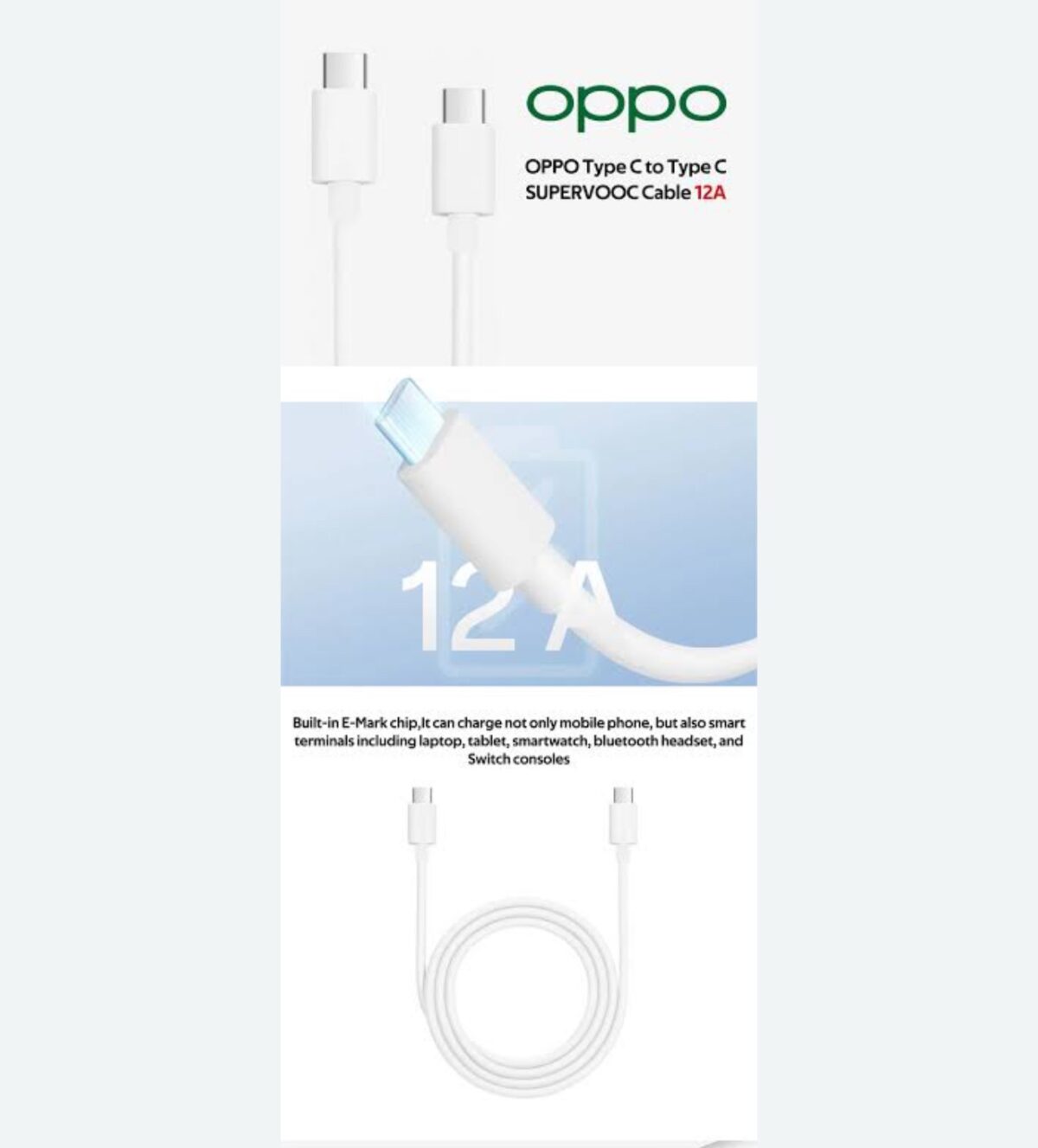 ⁦Câble de données de charge flash OPPO 12A Type-C vers Type-C⁩ - الصورة ⁦4⁩