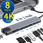 محول HUB 8en1 USB-C type-c إلى HDMI 8k /RJ45/2*Type-C/SD/Micro SD/2*USB 3.0 ماك بوك