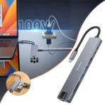 محطة Yesido Hub Adapteur 8en1-Type C Vers 2x Ports USB3.0-Type-C-Mini DP 100W-HDMI-Port RJ45-TF/SD-HB27 - الصورة 4