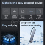 Station Yesido Hub Adapteur 8en1 – Type C vers 2x ports USB3.0 – Type-C – Mini DP 100w – HDMI – port RJ45 – TF/SD – HB27 – Image 8