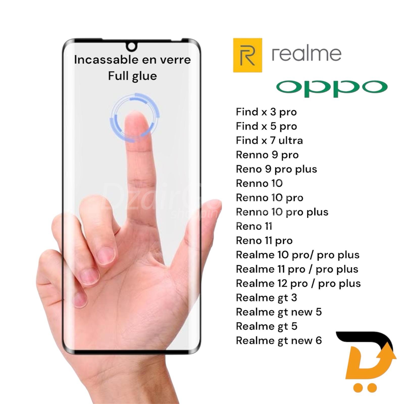 photoroom_20250312_034958ج لسلسلة Oppo و Realmeبواقي الشاشةلزجاج Verre Trempé pour oppo et Realme série, Protection d’écran ,incassable full glue en verre - الصورة 1