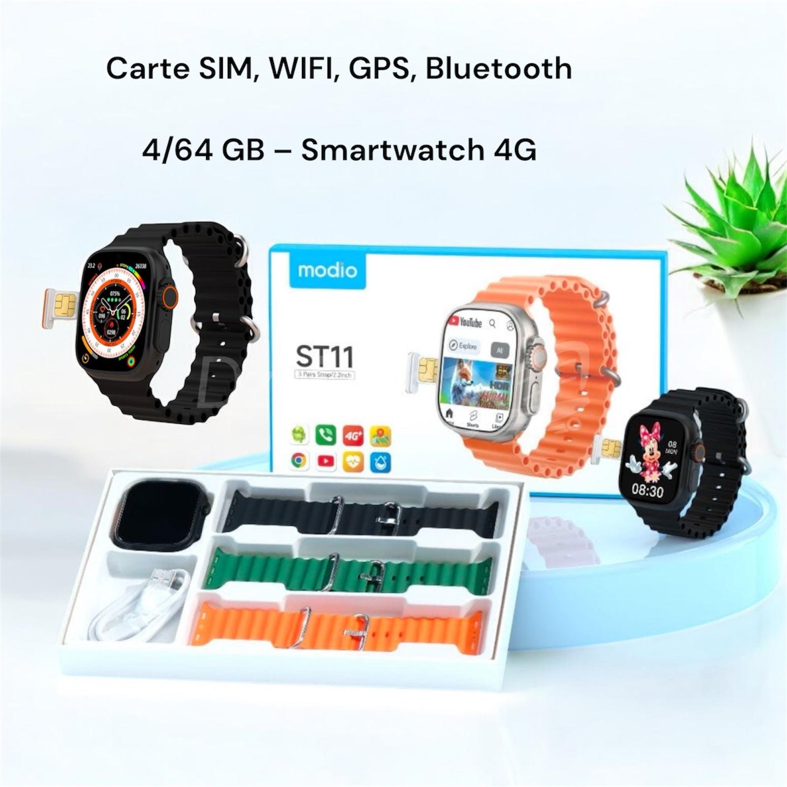 photoroom_20250326_125641B - Smartwatch 4G مع بطاقة SIMلواي فاياقع Modio 4G ST11 4/64 GB – Smartwatch 4G avec Carte SIM, WIFI, GPS, Bluetooth - الصورة 1